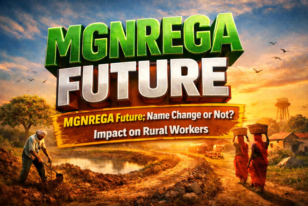 MGNREGA future name change news showing rural workers with tools and government officials impact on workers